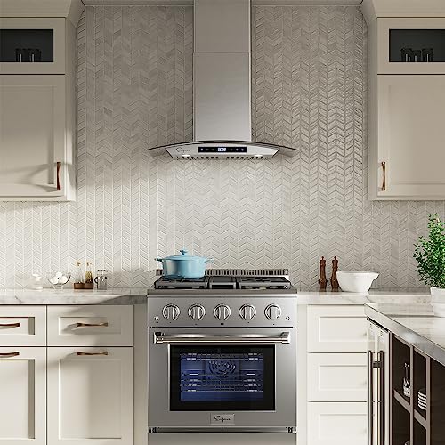 Empava 30RH06 Wall Mount Range Hood 30 Inch, Ducted/Ductless(Charcoal-Filter Sold Separately), Kitchen Exhaust Stove Vent With 400Cfm, Tempered Glass thumb #1