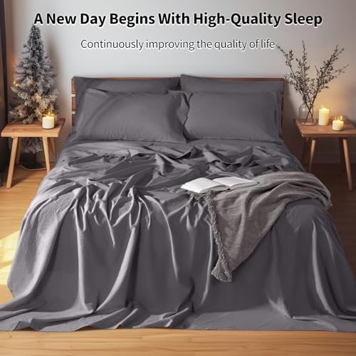 Image of LBRO2M 100% French Pure Linen Sheet Set 6Pcs, 16 inch Deep Pocket Full Size