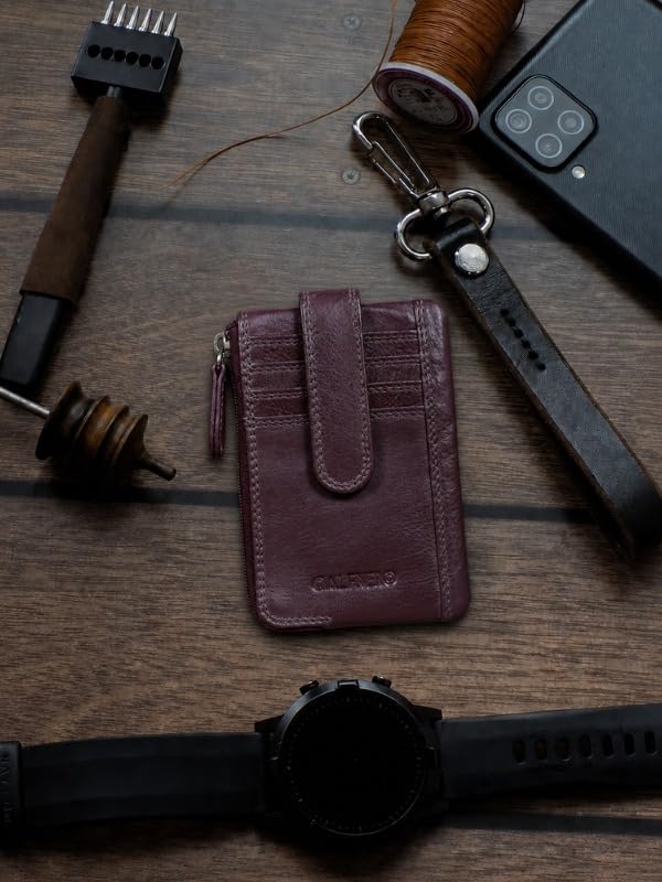 Image of Calfnero Genuine Leather Card Holder & Key Case for Men & Women | Slim Wallet with Zipper Pocket, Card Slots & Key Chain | Compact Travel Organizer