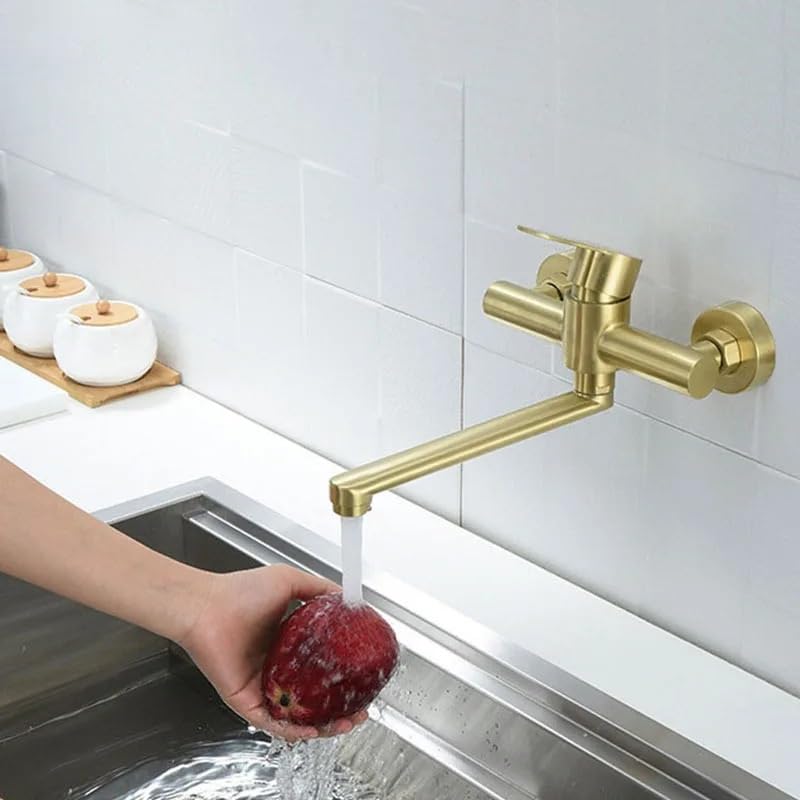 Grifo giratorio 180 de pared para cocina y baño mezclador agua fría y caliente doble agujero