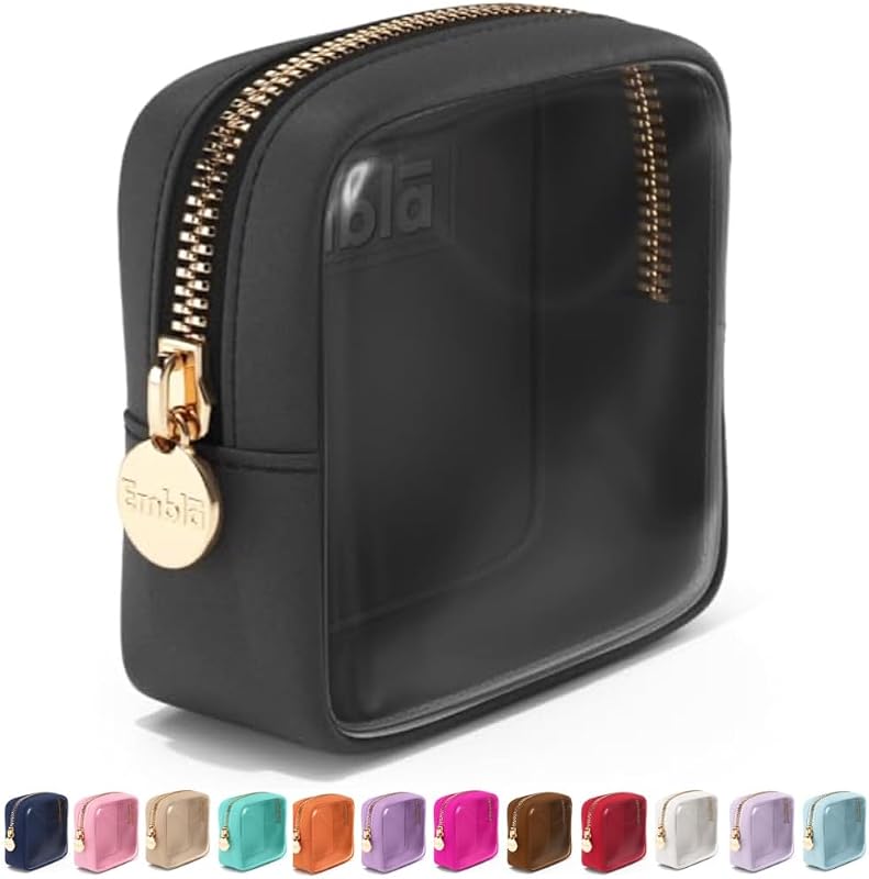 Necessaire de maquiagem Embla com zíper, nylon resistente à água, preta