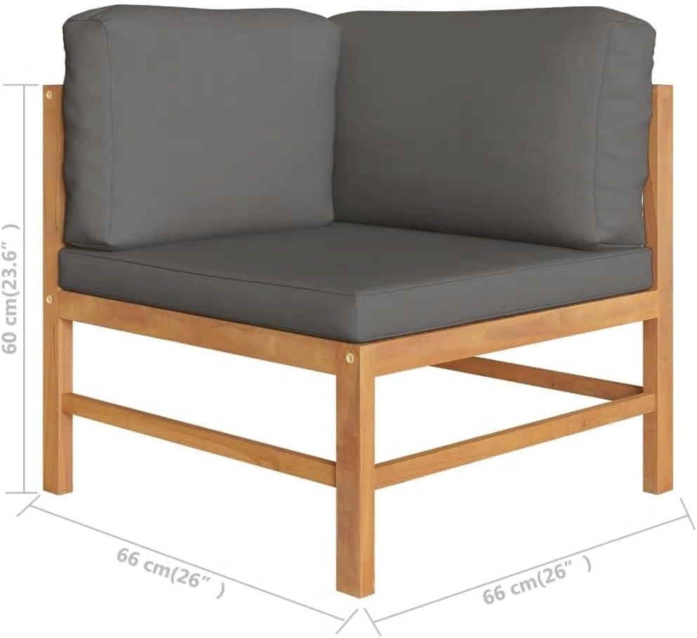 vidaXL Corner Sofa 2 pcs, Outdoor Patio Corner Seat with Cushions, Patio Sofa Chair Armless, Outdoor Sectional Sofa Couch for Balcony Garden, Rustic, Solid Teak Wood with Waterbase Finish