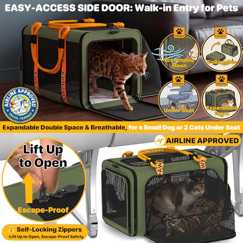 PAWZIDEA Expandable Pet Carrier Airline Approved, 18"×11"×11" Small Dog Carriers, Collapsible Top-Load Cat Carrier for 2 Cats Under Seat, Soft-Sided Puppy & Animal Travel Bag, ID Card, Up to 15lbs by PAWZIDEA - Image 3