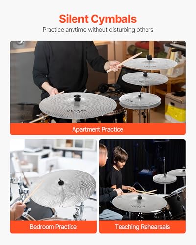 image for VEVOR Low Volume Cymbal Pack, 5Pcs Quiet Cymbals for Drum Set, 14'' Hi