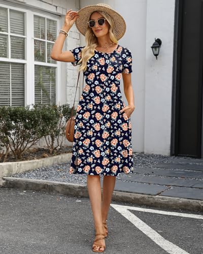 Image of COSSEN Women's 2026 Summer Midi Dress Crew Neck Short Sleeve Casual Tshirt Flowy Loose Sundress with Pockets