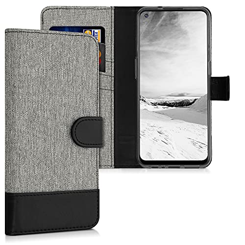 Kwmobile Wallet Case Compatible With Oneplus Nord N100 - Case Fabric And Faux Leather Phone Flip Cover - Grey/Black #TOP11