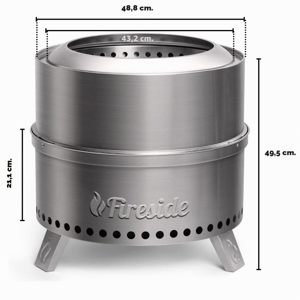 Brasero Pluto PR19-22 de TURBRO de 49 cm para quemar leña al aire libre, fabricado en acero inoxidable con soporte, bandeja recogecenizas extraíble, bolsa de almacenamiento impermeable, diseño anidado