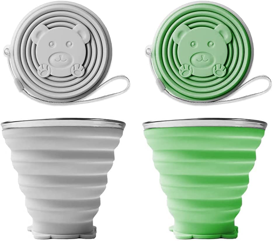 GXGM 4er Set Faltbare Silikon Becher - Auslaufsichere Campingbecher Mit Deckel