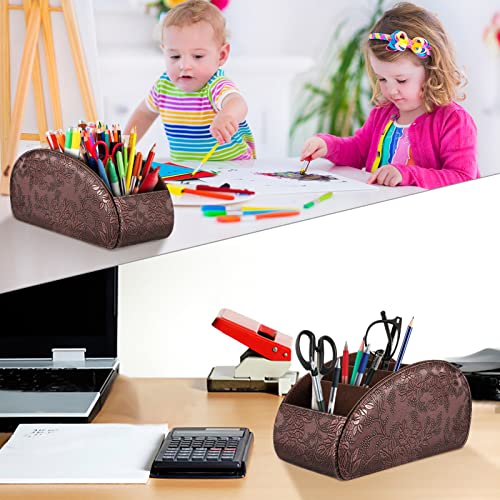Image of SITHON Remote Control Holder with 5 Compartments - [Upgrade Version] PU Leather Remote Caddy Desktop Organizer Store TV, DVD, Blu-Ray, Media Player, Smart Phones, Heater Controllers, Antique, Large