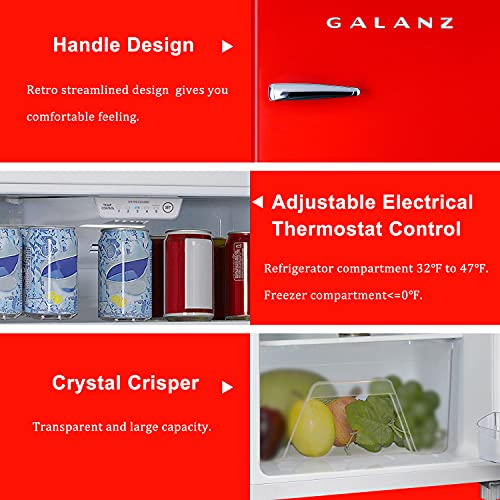 Galanz Glr12Trdefr Refrigerator, Dual Door Fridge, Adjustable Electrical Thermostat Control With Top Mount Freezer Compartment, Retro Red, 12.0 Cu Ft #TOP3