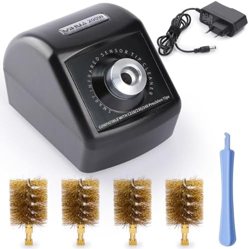 YIHUA 200W Limpiadores de Puntas de soldador estañomotorizado de cobre con sensor infrarrojo, 4 cepillos de lana de latón, adaptador de corriente de 12V compatible con puntas YIHUA C210, C245, C235