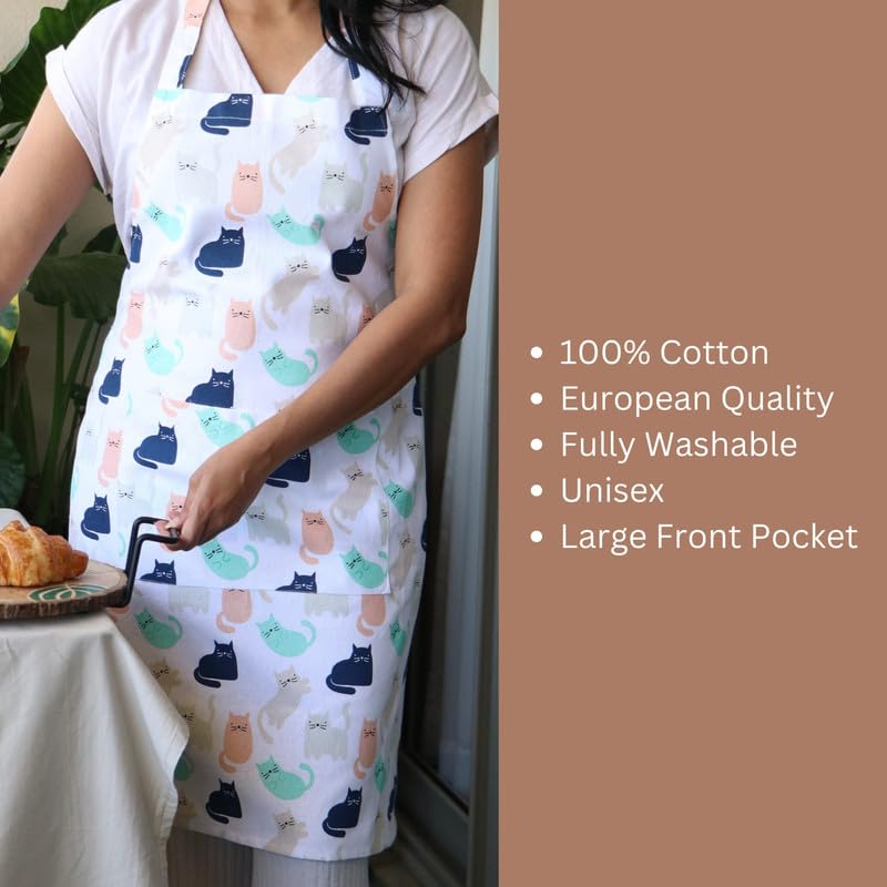 Image of Oak & Lily 100% Cotton Kitchen Apron | Fully washable with large front pocket | European quality | Made for Indian sizes