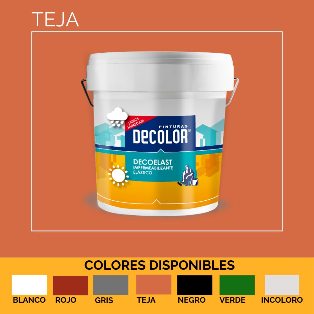 Deco-Elast. Revestimiento impermeabilizante elástico para Terrazas, Cubiertas, Tejados, Etc. 4 Litros Rojo Teja