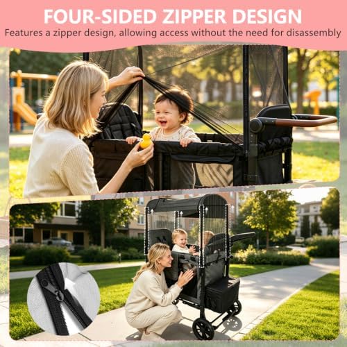 Mosquito Net Cover for WONDERFOLD W4 Stroller Wagon,Insect, Fly & Bug Protection, Summer, Beach, Travel, and Camping Essentials,Black - 3