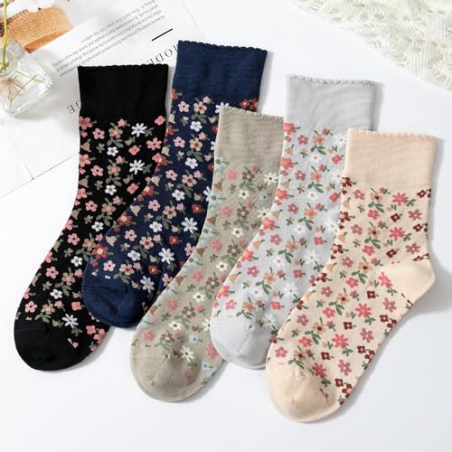 Losa Kute 5 Pairs Cute Patterned Socks Warm Crew Socks2
