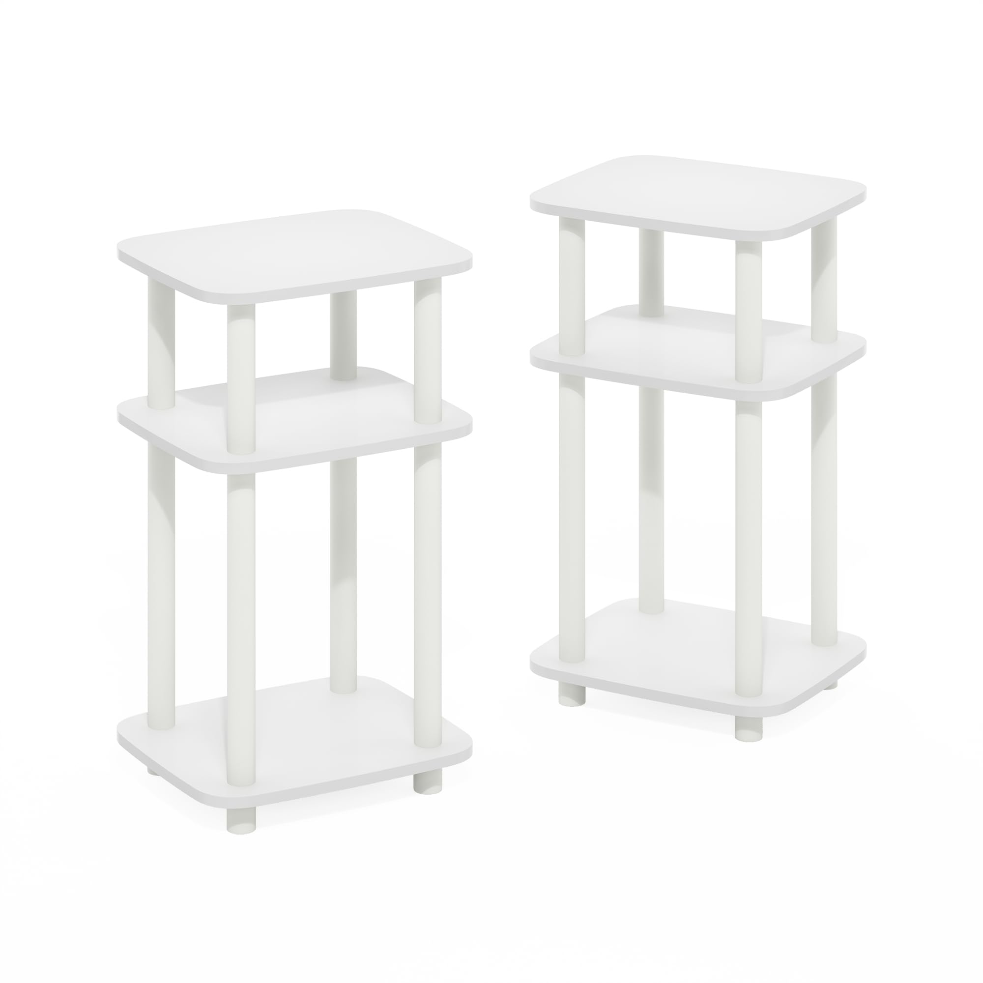 Furinno Just Juego de 2 mesas auxiliares de 3 Niveles con Estante Abierto y diseño Curvo Redondo, Color Blanco