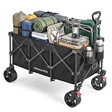 SONGMICS Carro de Mano Plegable con Asa, 4 Ruedas Desmontables, Carro de Jardín para Exterior, Playa, Camping, Carga de 150 kg, 200 L, Negro Tinta GFW200B01