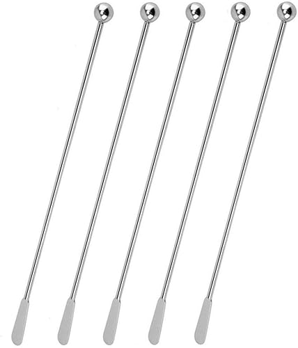 Agitadores de bebidas de café Acero inoxidable para cócteles Swizzle Stick con pequeñas paletas rectangulares (paquete de 5)