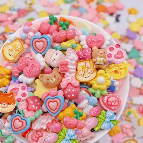 JINDUODUO 60 Pcs Slime Charms Bulk DIY Craft Making Kit, Cute Flat Back Mixed Resin Charms for Crafts (Multicolored)