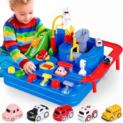Juguetes de Aventura de Coche, Pistas de Carros para Edad 3+, Set de Rescate en Ciudad con 5 Mini-Coches, Pistas De Carros, Juegos Educativos Interactivo para...