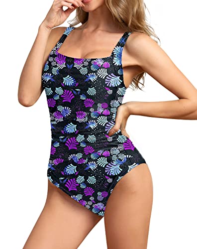 Image of Upopby Women's Vintage Padded Push up One Piece Swimsuits Tummy Control Bathing Suits Plus Size Swimwear