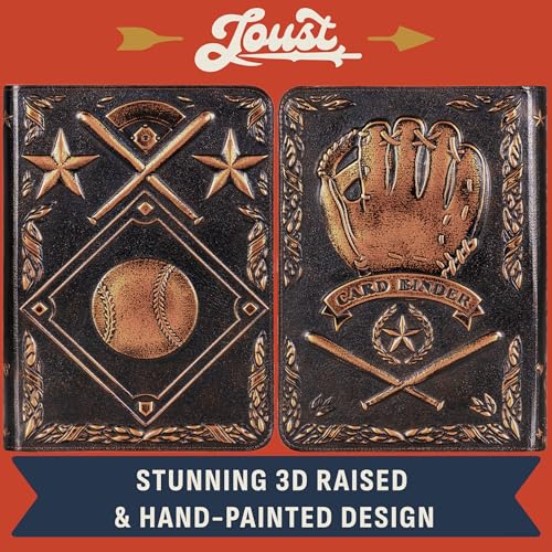 Image of Baseball Card Binder - Stunning 3D Raised & Hand Colorwashed PU Leather Binder - 9 Pocket Album w Zipper - 360 Side Loading Sleeves Book for Baseball Trading Cards - Works with Topps, Bowman, Panini..