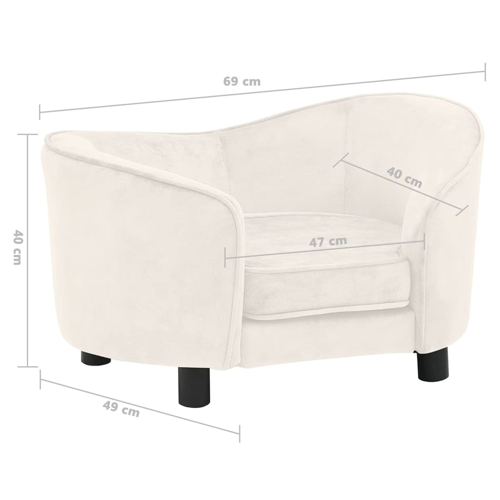 LAPOOH Divano per cani color crema 69 x 49 x 40 cm peluche, letto per cani, divano per cani, forniture per animali domestici, forniture per cani-171025