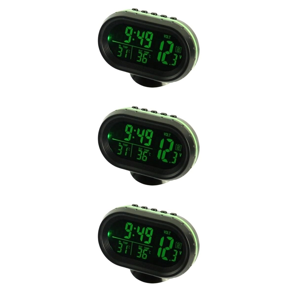 Gatuida 3piezas Reloj Digital De Salpicadero Para Coche Con Calendario y Soporte Verde Fácil Instalación Alta Definición Diseño Con Patas Retráctiles Adhesivo Incluido
