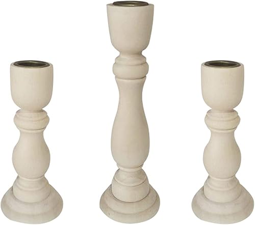 Juego de 3 portavelas de madera, candelabros de madera sin terminar para velas cónicas, centros de mesa para decoración rústica de boda, fiesta,