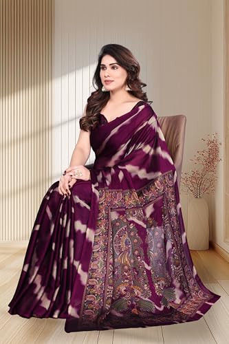 Image of SUPERLAXMI Women's Chiffon Floral Printed Saree with Blouse Piece