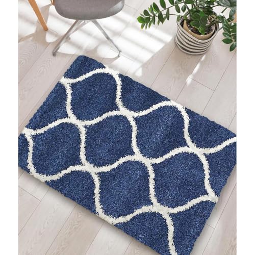 Image of 2x3 feet Soft Runner Rug for Living Room and Bedroom, Modern Indoor Floor Carpet with Non-Slip Backing, Comfortable Decorative Home Decor Rug, Easy Clean & Durable- (Blue M, Rectangular)