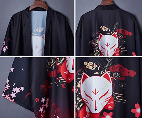 Image of LAI MENG FIVE CATS Women's Floral Print Loose Blouse Japanese Kimono Tops | Puff Sleeve,Cover up Top,Casual Cute Tops,Summer Cardigans 2026