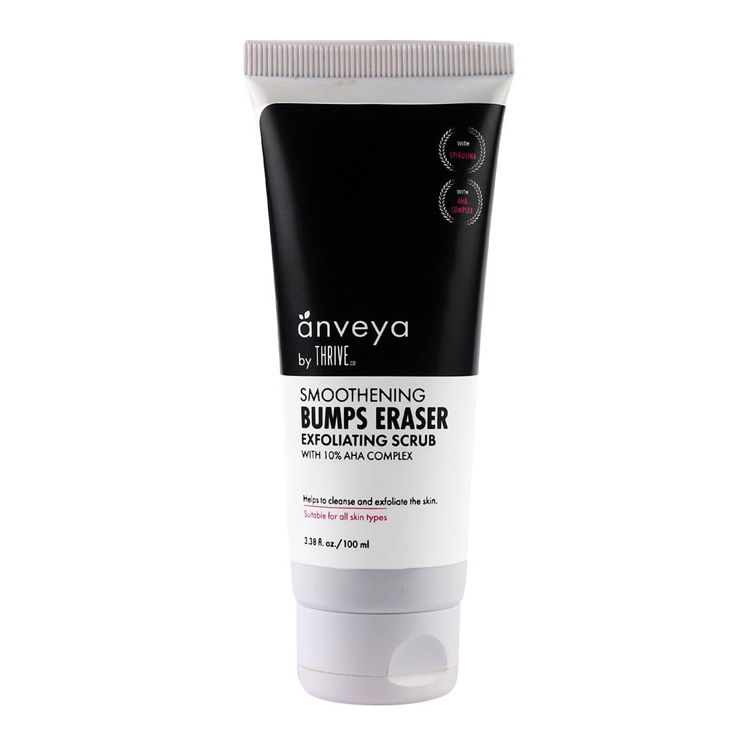 Anveya Smoothening Bumps Exfoliating Body Scrub For Bumpy & Dry Skin, Strawberry Legs, Keratosis Pilaris & Ingrown Hair | Glycolic Acid, Lactic Acid & Spirulina | For Men & Women | 100ml