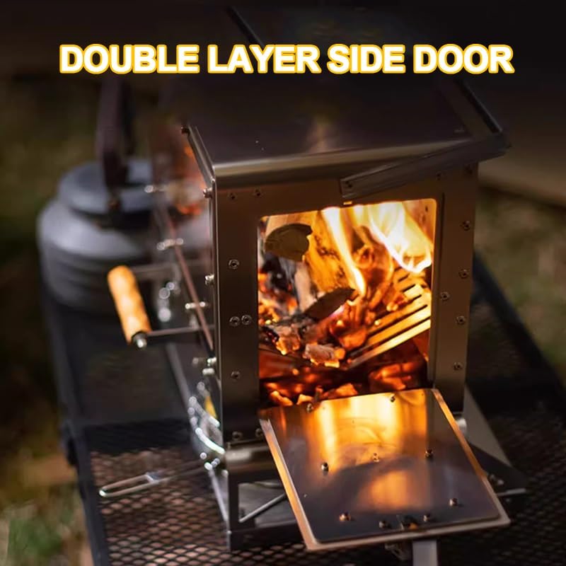 Poêle de Tente, Poele Camping, Poêle À Bois D'intérieur, Poêle de Tente de Camping Portable avec Fenêtre de Visualisation, Adapté À la Randonnée, au Camping
