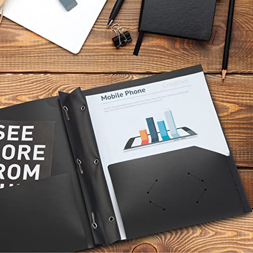 Comix 12 Pack Heavy Duty Black Plastic Folders, 2 Pocket Folders With Prongs, Poly File Plastics Bulk Folders With Fasteners (Black) #TOP3