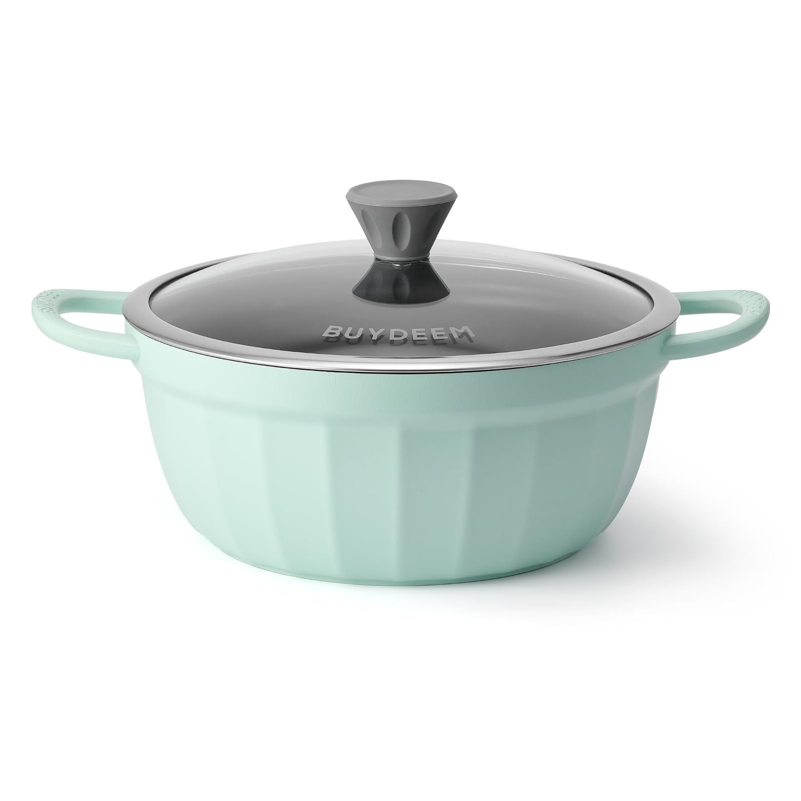 BUYDEEMCast Aluminum Nonstick Stockpot 4.7Qt, Cozy Greenish