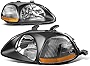 [Halogen Model] Factory Style Headlights Assembly Compatible with Honda Civic 96-98, Driver and Passenger Side, Black Housing Amber Corner