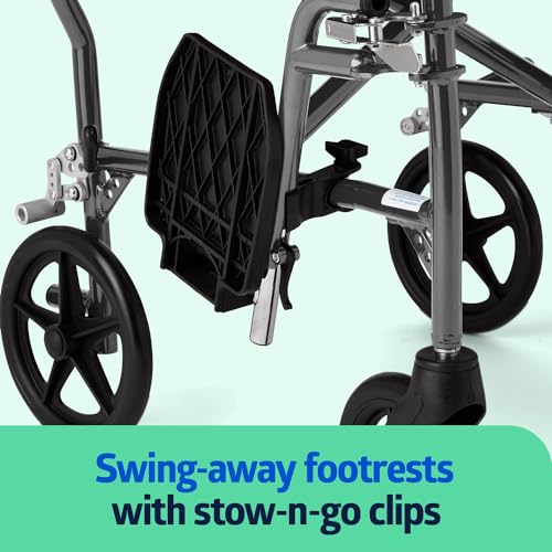 Image of Medline Ultralight Transport Wheelchair, 19 inch Wide Seat, Foldable Chair with Desk-Length Arms, Metallic Silver Frame - Lightweight, Compact, Portable