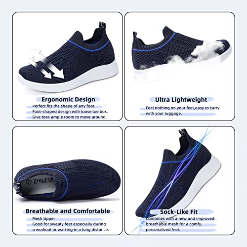 Zhiletao Boys & Girls Lightweight Mesh Sneakers For Slip-On Walking Running Shoes For Navy Size 2M Little Kids #TOP3