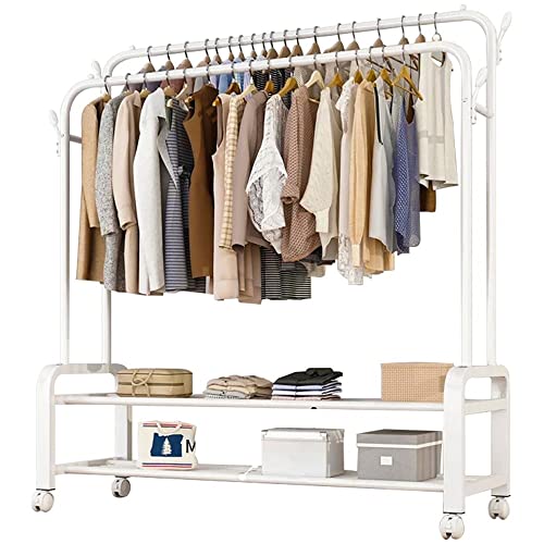 Portant à vêtements pour chambre à coucher blanc et mobile - 2