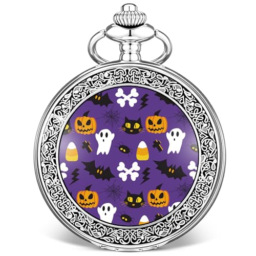 Siifert 2025 Halloween Pocket Watch with Chain Gift for Men