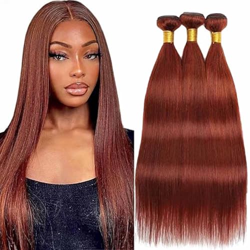 #33 Reddish Brown Human Hair Bundles 16 18 20 Inch Color 33 Straight Coper Red Human Hair Bundles 12A Reddish Human Hair Extension Unprocessed Brazilian Virgin Hair for Black Women