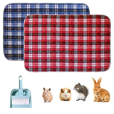 XMPEKO 2PCS Guinea Pig Fleece Cage Liner -35.4 * 23.4 IN, Washed & Reused Guinea Pig Pee Pads Bedding with Cleaning Tool, Absorbent Rabbit Cage Liner for Small Animal Hamsters