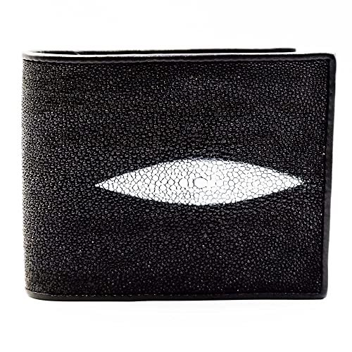 New Black Real Stingray Leather Mens Bi-fold Wallet.