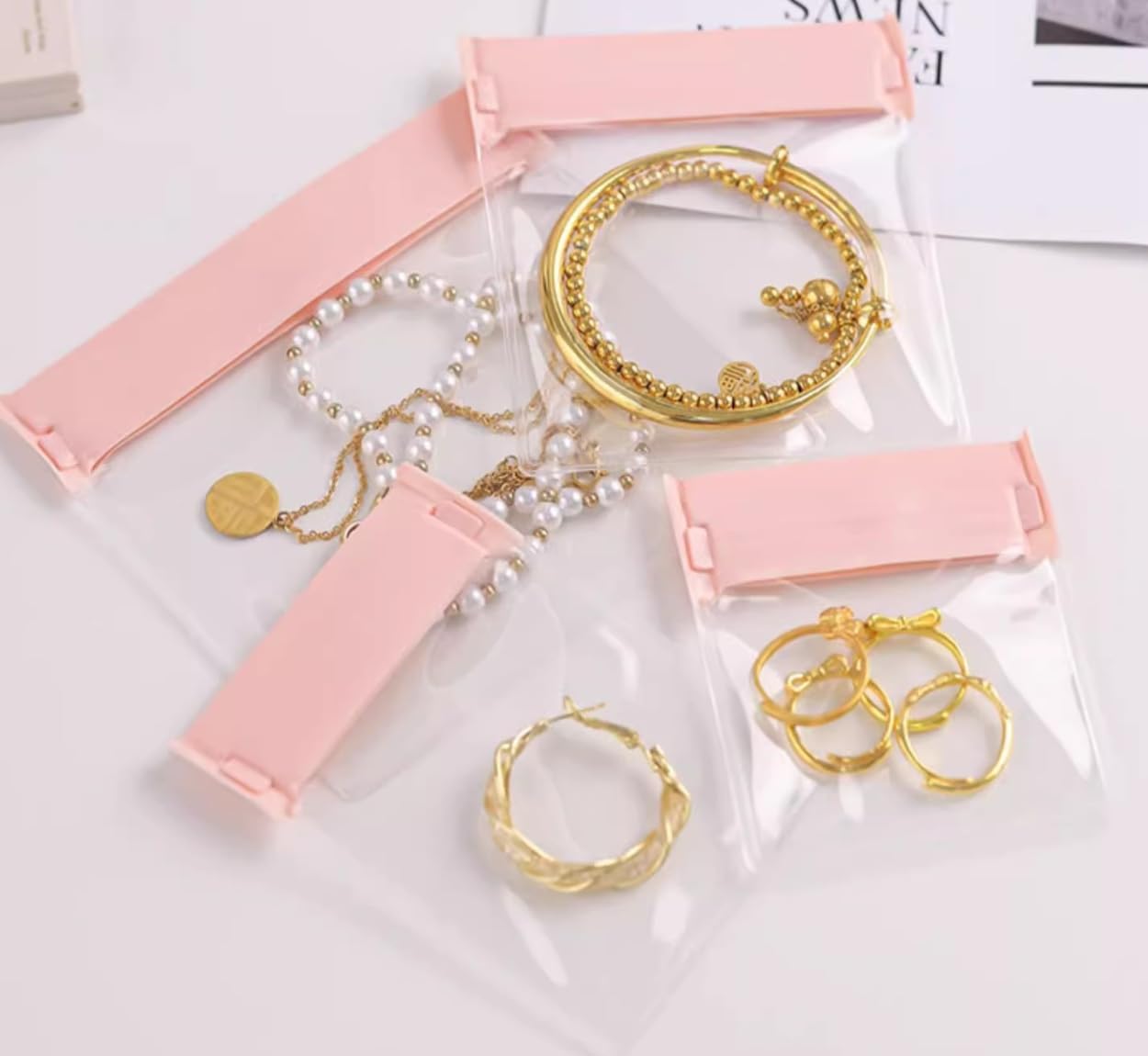 30 PCS Eva Jewelry Storage Bag, Anti Tarnish Clear Jewelry Plastic Bags, Resealable Pink Ziplock Pouches for Holding Jewelries, Watches, Bracelets (30 PCS Variety Size) …