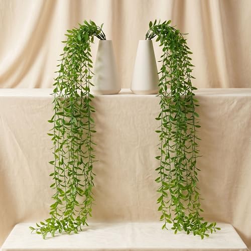 Image of Dekorly 75CM Artificial RainFlow Ivy Hanging Vines (Pack of 4) | Lush Green Cascading Creeper for Home & Balcony Decor(4, Green Tail Vines)