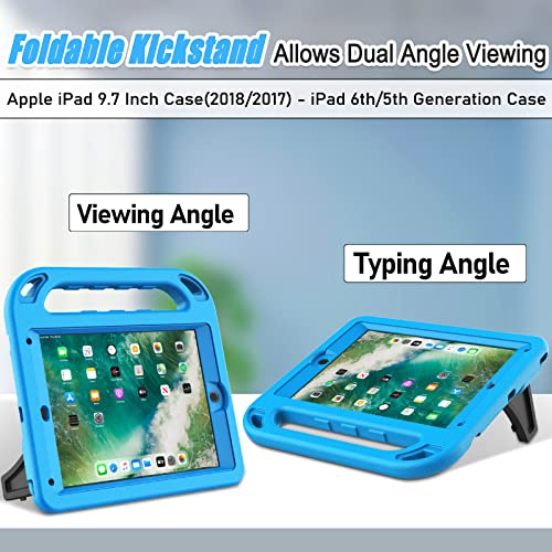 Ltrop Kids Case For Ipad 6Th/5Th Generation - Ipad 9.7-Inch Case 2018/2017, Ipad Air 2 Case For Kids, Built In Screen Protector, Shockproof Handle Stand Case For Ipad 6Th/5Th Gen/Air 2/Air 9.7, Blue #TOP2