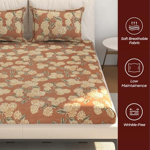 Image of SEJ by Nisha Gupta Bedsheet for Double Bed with Pillow Cover | 300 Tc Cotton Feel Microfibre Abstract Printed Soft Bed Sheet & Wrinkle Free | Perfect for Home Decor | Size 230 X 240 Cm Brown