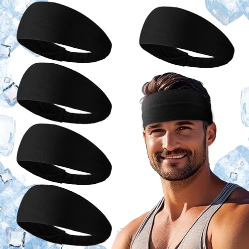 Image of 5pcs Summer Cooling Headbands for Men Stretchy Workout Sports Sweatbands Absorb Chill Cool Hairband for Hot Weather Running Golf Athletic