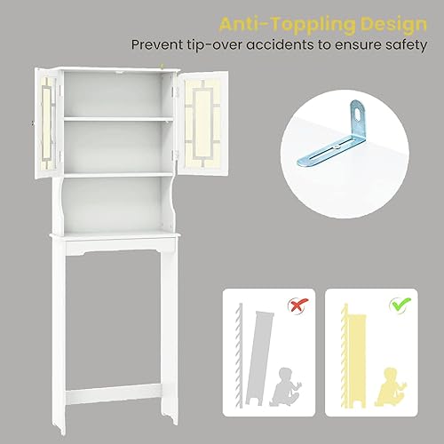 Miniatura 6 de GRAFFY - Armario de almacenamiento sobre el inodoro, soportes ahorradores de espacio para baño con estante ajustable, estante de almacenamiento
